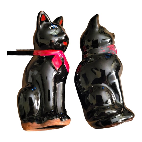 Vintage 1950s Shafford Black Cat Redware Salt & Pepper Shakers *READ* - Picture 5 of 11